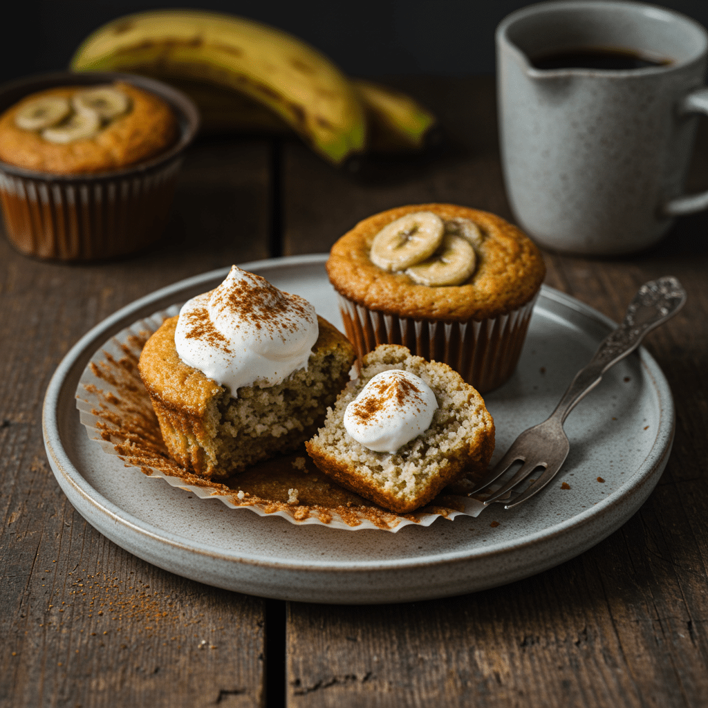 Halved muffin topped with whipped cottage cheese and cinnamon