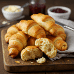 Flaky and golden Cottage Cheese Crescent Rolls in a basket.