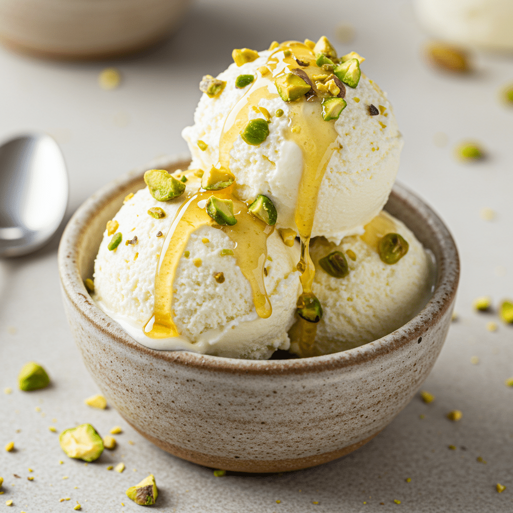 Serving of Cottage Cheese Pistachio Ice Cream
