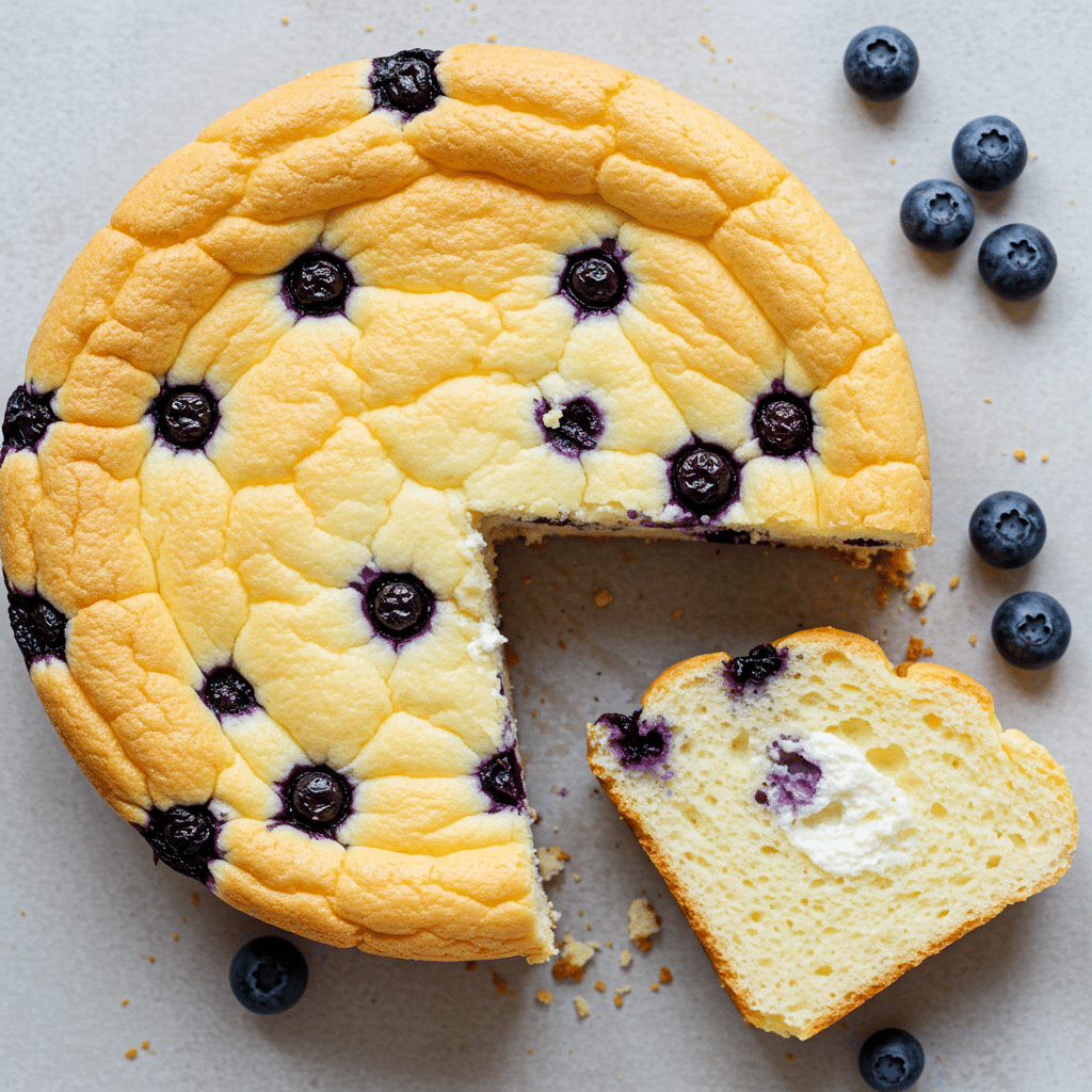 Fluffy blueberry cottage cheese cloud bread on parchment paper