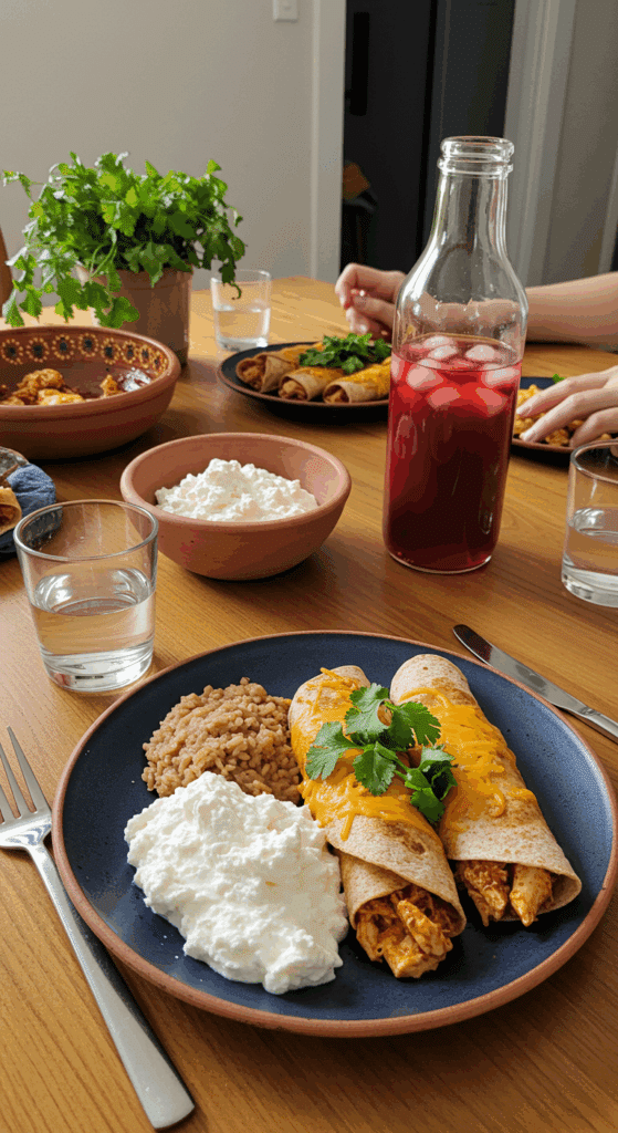 Chicken enchiladas cottage cheese served for healthy family dinner